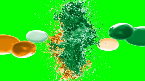 Suluboya tasarımının sanatsal çok renkli unsurları, soyut arkaplan, yeşil arkaplandaki sıçramalarla vurgulanan bir damla kireç ve turuncu mürekkeple oluşturulan bir sıçramadır.