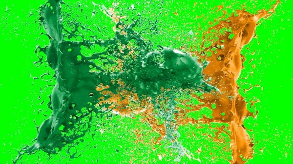 Suluboya tasarımının sanatsal çok renkli unsurları, soyut arkaplan, yeşil arkaplandaki sıçramalarla vurgulanan bir damla kireç ve turuncu mürekkeple oluşturulan bir sıçramadır.