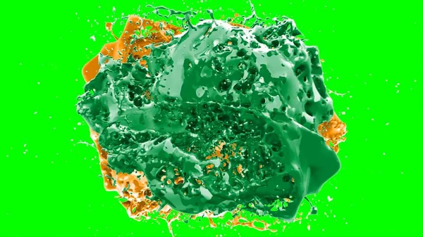Suluboya tasarımının sanatsal çok renkli unsurları, soyut arkaplan, yeşil arkaplandaki sıçramalarla vurgulanan bir damla kireç ve turuncu mürekkeple oluşturulan bir sıçramadır.