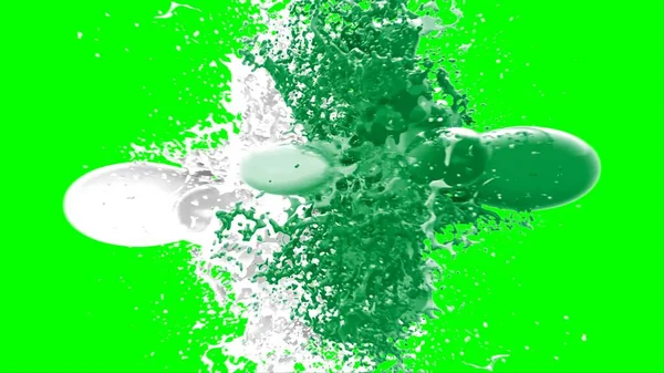 Suluboya tasarımının sanatsal çok renkli unsurları, soyut arkaplan, yeşil arka plandaki sıçramalarla vurgulanan bir damla kireç ve beyaz mürekkeple oluşturulan bir sıçramadır.