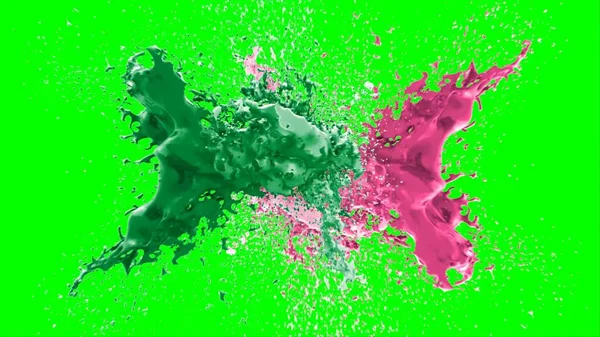 Soyut arkaplan, yeşil arkaplandaki sıçramalarla vurgulanan bir damla yeşil ve pembe mürekkep tarafından oluşturulan bir sıçramadır. Patlayan renkli mürekkebin dondurucu hareketi
