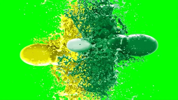 Abstract Background Splash Created Drop Green Yellow Ink Highlighted Splashes — Stock Photo, Image