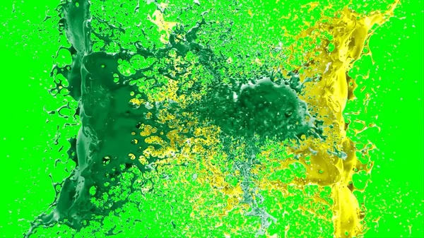Abstract Background Splash Created Drop Green Yellow Ink Highlighted Splashes — Stockfoto