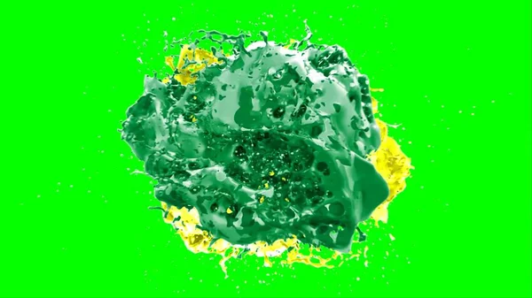 Soyut arkaplan, yeşil arkaplandaki sıçramalarla vurgulanan yeşil ve sarı mürekkep damlasının oluşturduğu bir sıçramadır. Patlayan renkli mürekkebin dondurucu hareketi.