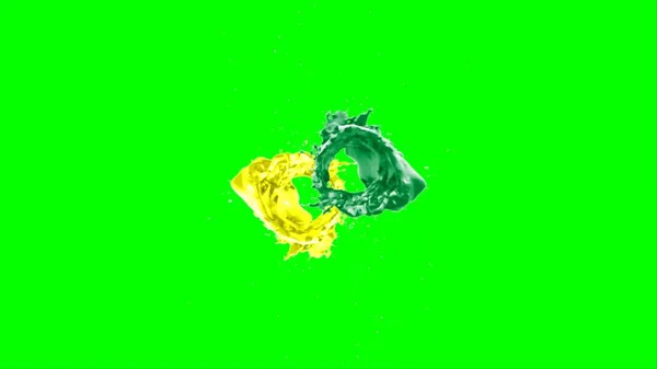 Soyut Arkaplan Yeşil Arkaplandaki Sıçramalarla Vurgulanan Yeşil Sarı Mürekkep Damlasının — Stok fotoğraf