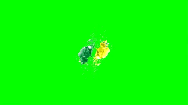 Абстрактный Фон Всплеск Создаваемый Каплей Зеленых Желтых Чернил Выделенной Шпицами — стоковое фото