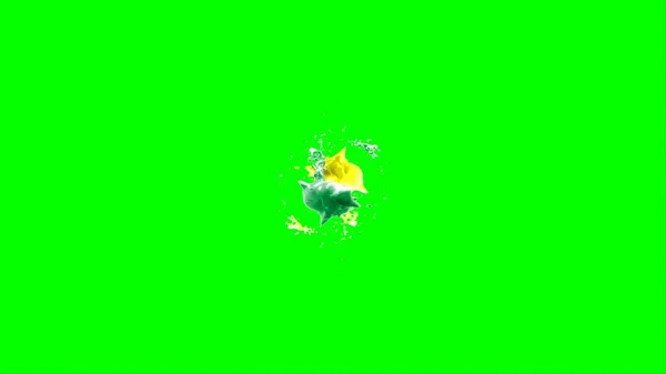 Abstraktní Pozadí Šplouchnutí Vytvořené Kapkou Zeleného Žlutého Inkoustu Zvýrazněné Cákáním — Stock fotografie
