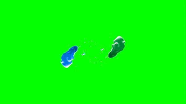 アブストラクト背景とは 緑と青のインクの滴によって作られたスプラッシュで 緑の背景にスプラッシュが強調されています 色インクの爆発の凍結運動 表現主義の様式による混沌とした装飾作品 — ストック写真