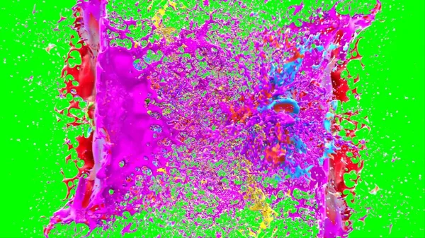 Soyut arkaplan, yeşil arkaplandaki sıçramalarla vurgulanan bir damla kırmızı ve mavi mürekkep tarafından oluşturulan bir sıçramadır. Patlayan renkli mürekkebin dondurucu hareketi. Dışavurumculuk tarzında kaotik bir sanat eseri.