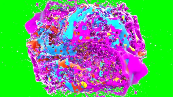 Soyut arkaplan, yeşil arkaplandaki sıçramalarla vurgulanan bir damla kırmızı ve mavi mürekkep tarafından oluşturulan bir sıçramadır. Patlayan renkli mürekkebin dondurucu hareketi. Dışavurumculuk tarzında kaotik bir sanat eseri.