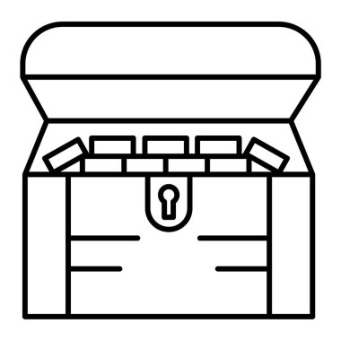 Hazine sandığı simgesi ana hatlarıyla beyaz arka planda izole edilmiş. para sembolü vektör illüstrasyonu