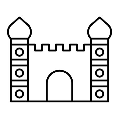 Şato kulesi ikonu. Web için ortaçağ inşa vektör simgelerinin özet çizimi