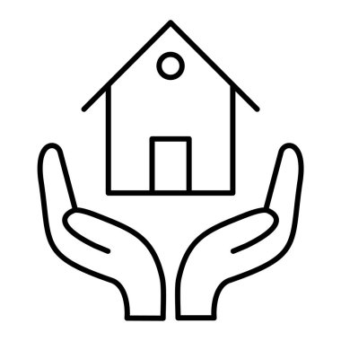 El ele tutuşan ev, el çizgisi simge tasarımı, emlak ve sağlık teması illüstrasyonları