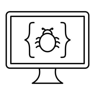 Virüs ikonlu bilgisayar monitörü. Web için dizüstü bilgisayar vektör simgelerinin özet çizimi