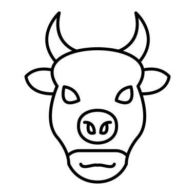 İnek kafası ikonu. Beyaz arkaplanda izole edilmiş web tasarımı için boğa vektör illüstrasyon sembolünün ana hatlı yüzü