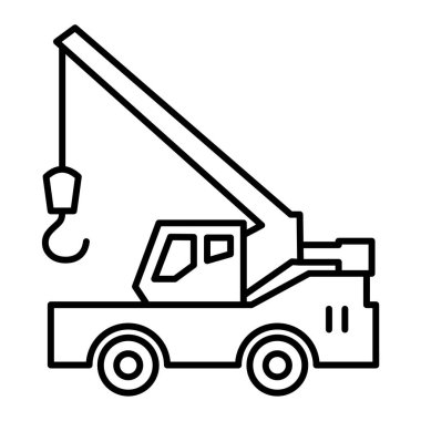 Beyaz arkaplan üzerinde vinç ve kanca simgesi, çizgi biçimi, vektör illüstrasyonu