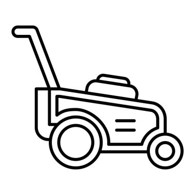 Çim biçme makinesi ikon vektörü. Taslak işareti. izole edilmiş sınır sembolü çizimi