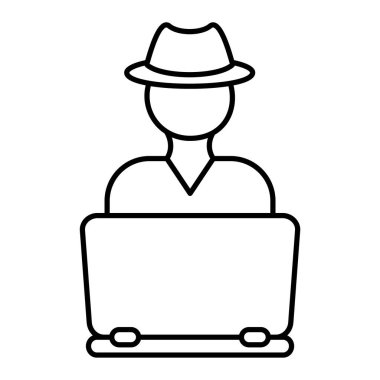 Şapkası ve dizüstü bilgisayarı olan bir bilgisayar korsanı.