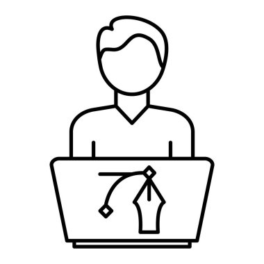 Dizüstü bilgisayarı ve kutu vektör çizimi olan adam