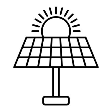 Güneş paneli ikon vektörü. Elektrik lambasının ana hatları. izole edilmiş sınır sembolü çizimi
