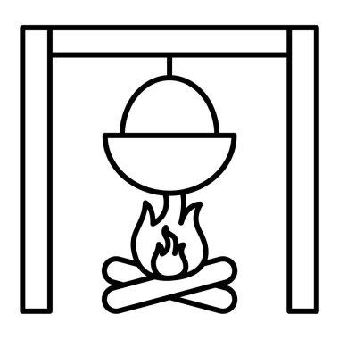 Şömine ikonu vektörü. İnce çizgi işareti. izole edilmiş sınır sembolü çizimi