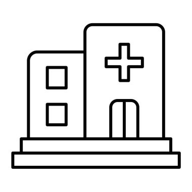 Hastane binası ikonu. Tıbbi klinik vektör sembolünü özetle.