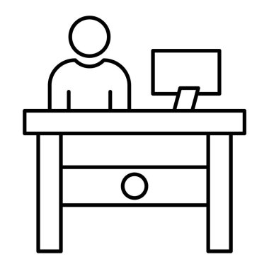 bilgisayar ve masa başı vektör illüstrasyon tasarımlı masaüstü