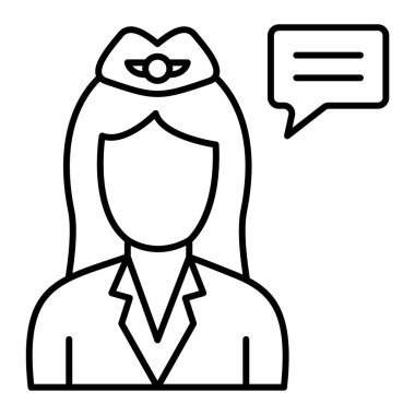 Konuşma balonu tarzı ikon vektör çizimi tasarımı olan hostes kadın