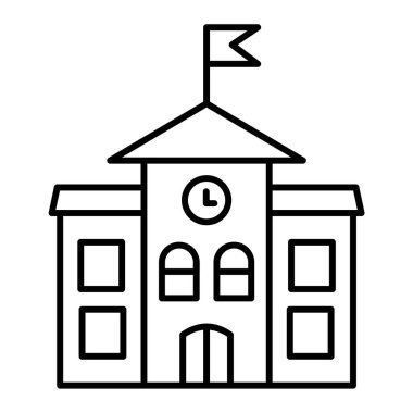 Üniversite binası ikonu. Kilise vektörü ve sermaye çizgisi tasarımının ana hatları.