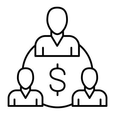 Dolar işareti ikon vektörü olan adamlar. İnce çizgi sembolü. izole edilmiş sınır elemanı çizimi