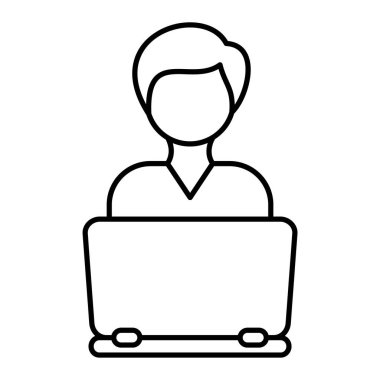 Dizüstü bilgisayarı ve defter vektör çizimi olan iş adamı