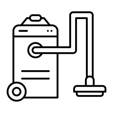 Elektrik süpürgesi ikonu. Beyaz arkaplanda izole edilmiş web tasarımı için özet temizlik ekipmanı vektör sembolü