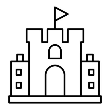Şato kulesi ikonu. Beyaz arkaplanda izole edilmiş web tasarımı için vektör simgeleri oluşturulmasının basit bir gösterimi