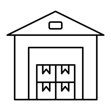 Kutularla dolu bir depo ve beyaz arka planda gemiyle ilgili bir simge. Renkli tasarım. vektör illüstrasyonu