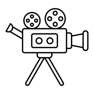 Film kamerası ikonu. özet video film makarası vektörü ve düzenlenebilir vuruş.