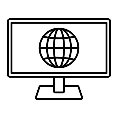Dünya simgesi, vektör illüstrasyonlu bilgisayar monitörü