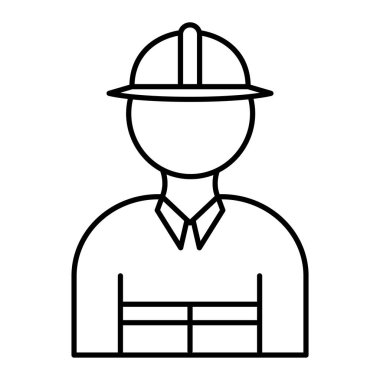 Kask ikonlu işçi. özet vektör çizimi beyaza izole edildi.