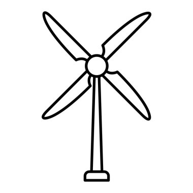 Yel değirmeni simgesi siyah arkaplanda izole edilmiş. Pervane sembolü vektör çizimi.