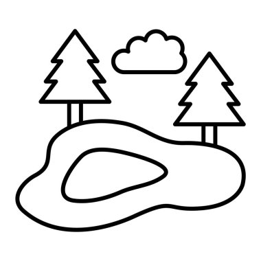 Orman ağaçları ve göl manzarası vektör çizimi