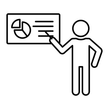 Kalem ve çizelge ikonu olan bir iş adamı. vektör illüstrasyonu