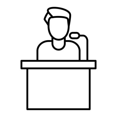 Mikrofon ikonlu bir adam. Ana hatları insanların Avatar vektör çizimi. beyaz arkaplanda izole.