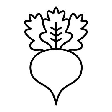 Sebze ikonu. Ana hatlı turp çizimi. izole kontur sembolü