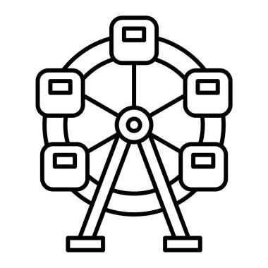 Dönme dolap çizgisi simgesi, taslak vektör işareti, beyaz üzerine izole edilmiş doğrusal resim. Sembol, logo illüstrasyonu