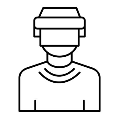 VR kulaklık ikonu olan adam. Web için sanal gerçeklik vektör simgelerinin özet çizimi