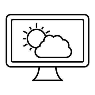 Ekran simgesinde bulut. Web için güneş vektör simgelerinin özet çizimi