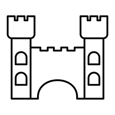 Şato kulesi ikonu. Web için ortaçağ eski yapı vektör simgelerinin özet çizimi