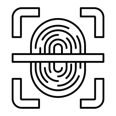 Beyaz arkaplanda izole edilmiş ana hat biçiminde parmak izi simgesi. güvenlik sembolü çizimi