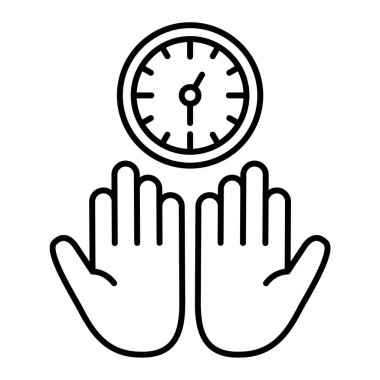 Saat simgesiyle el. Web için zaman vektör simgelerinin özet çizimi