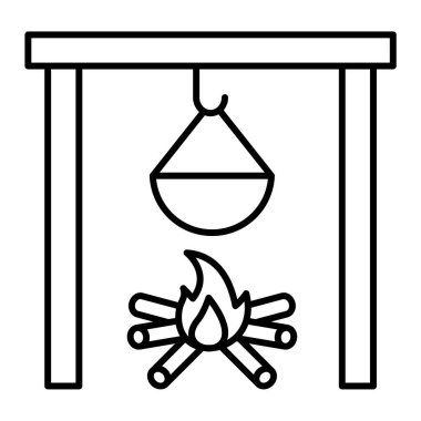 Kamp vektör simgesi. Kamp ateşi ve şenlik ateşinin ana hatları. düzenlenebilir vuruş