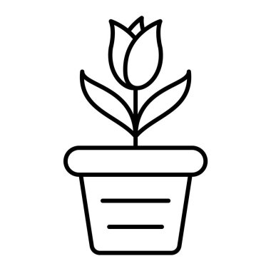saksı ikonu. ana hatlı bahçe bitki vektör illüstrasyon sembolü